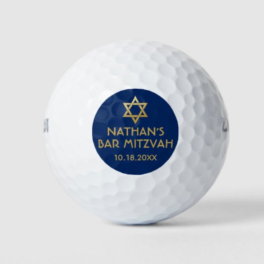 Bar Mitzvah Golf Ball Favors Blue Gold Golfballen (Voorkant)