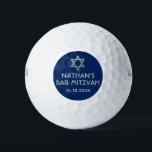 Bar Mitzvah Golf Ball Favors Blue Gray Golfballen<br><div class="desc">Golf Ball Bar Mitzvah Save the Dates and Favors in modern en minimalistisch blauw en zilver grijs gepersonaliseerd met jouw naam en feestdatum en een ster van David bovenaan. De achtergrond en de doopvontkleuren kunnen worden veranderd om uw thema van de gebeurteniskleur aan te passen,  enkel klik "verder aanpassen".</div>