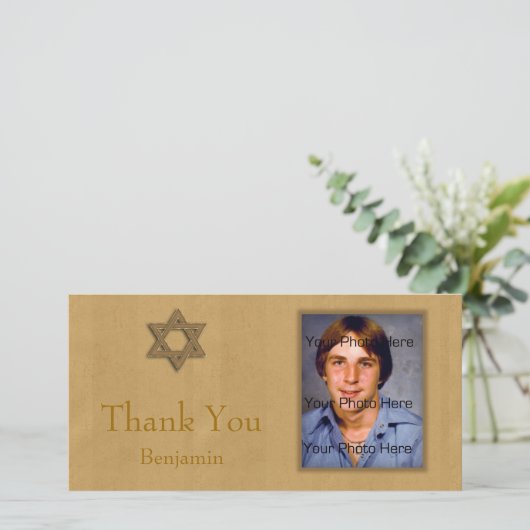 Bar Mitzvah Goud Bedankkaart (Staand voorkant)