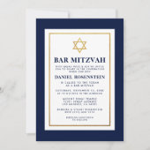 Bar Mitzvah Goud Blauw en Wit Gestreept Kaart (Voorkant)