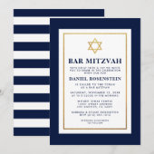 Bar Mitzvah Goud Blauw en Wit Gestreept Kaart (Voorkant / Achterkant)