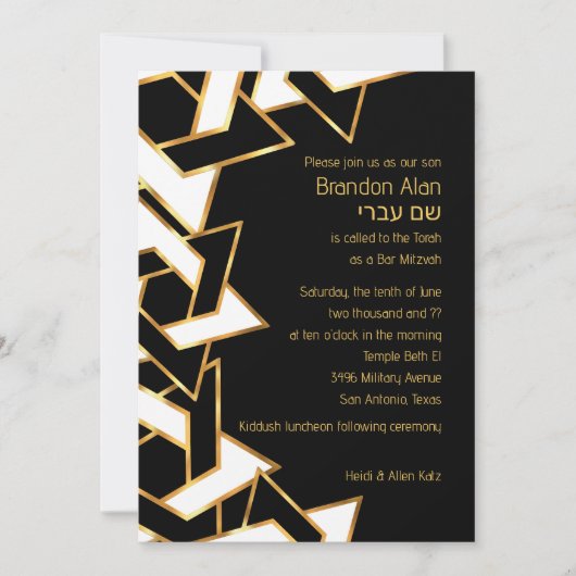 Bar Mitzvah Goud en Zwart Wit Ster van David Kaart (Voorkant)