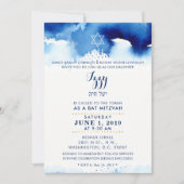 BAR MITZVAH goud stijlvol blauw waterverf IZZY Kaart (Voorkant)