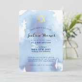 BAR MITZVAH goud stijlvol blauw waterverf uitnodig Kaart (Staand voorkant)