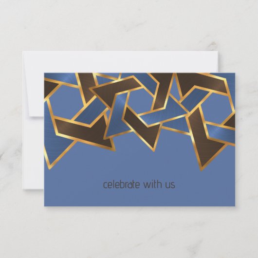 Bar Mitzvah Goudblauw Bruin Ster van David RSVP Kaart (Voorkant)