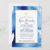 BAR MITZVAH gouden ster blauwe aquarel uitnodiging (Voorkant)