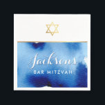BAR MITZVAH gouden ster Smart Blue waterverf Napki Servet<br><div class="desc">door kat massard >> WWW.SIMPLYSWEETPAPERIE.COM <<<<</div>