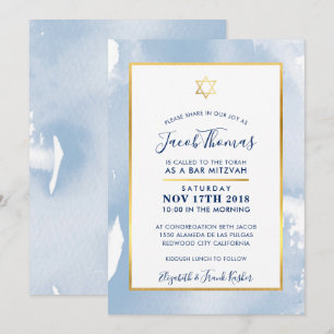 BAR MITZVAH gouden ster smart blue waterverf uitno Kaart