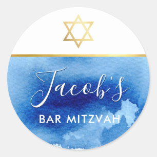 BAR MITZVAH gouden ster smart blue waterverf uitno Ronde Sticker
