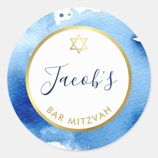 BAR MITZVAH gouden ster smart donkerblauwe waterve Ronde Sticker (Voorkant)