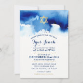 BAR MITZVAH gouden ster stijlvol blauw waterverf T Kaart (Voorkant)