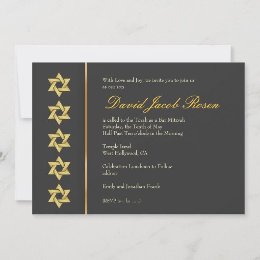 Bar Mitzvah/grafiet/goud Kaart (Achterkant)
