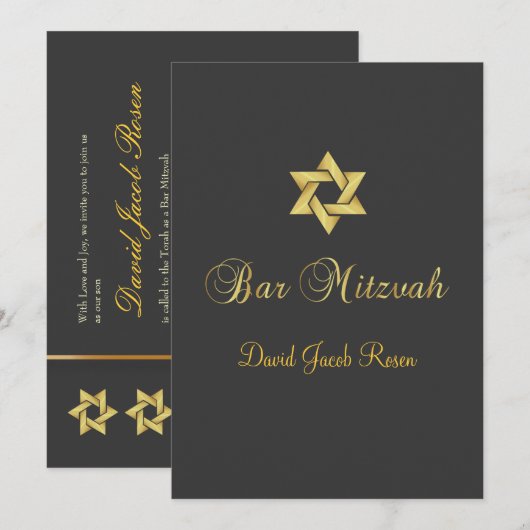 Bar Mitzvah/grafiet/goud Kaart (Voorkant / Achterkant)
