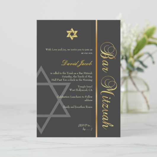 BAR MITZVAH GRAPHITE/GOLD/DIY KLEUR KAART (Staand voorkant)