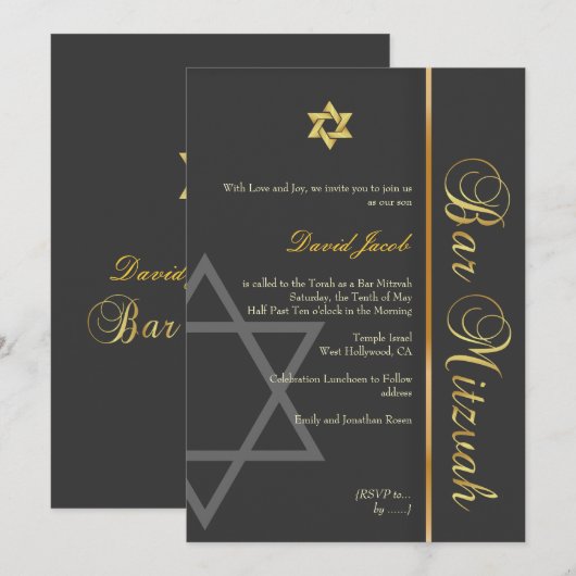 BAR MITZVAH GRAPHITE/GOLD/DIY KLEUR KAART (Voorkant / Achterkant)