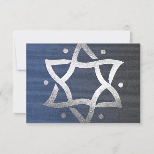 Bar Mitzvah Gray en Blue Wooden Silver Star RSVP (Voorkant)