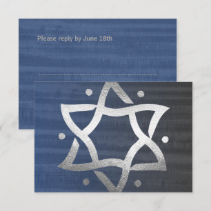 Bar Mitzvah Gray en Blue Wooden Silver Star RSVP