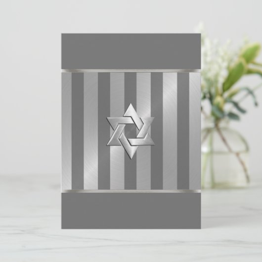 Bar Mitzvah Gray en Silver Stripe Star van David Kaart (Staand voorkant)