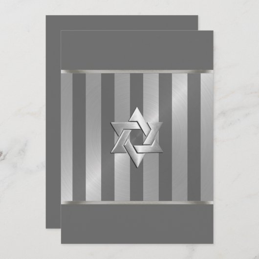 Bar Mitzvah Gray en Silver Stripe Star van David Kaart (Voorkant / Achterkant)