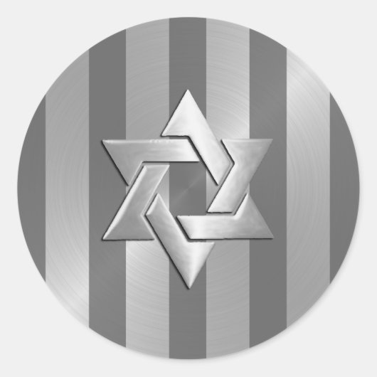 Bar Mitzvah Gray en Silver Stripe Star van David Ronde Sticker (Voorkant)