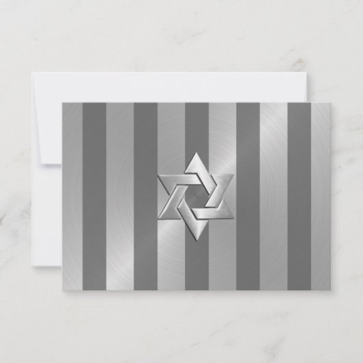 Bar Mitzvah Gray en Silver Stripe Star van David RSVP Kaartje (Voorkant)