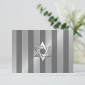Bar Mitzvah Gray en Silver Stripe Star van David RSVP Kaartje (Staand voorkant)