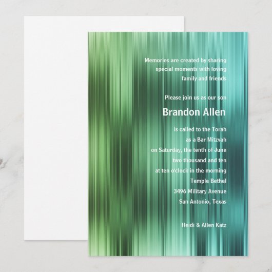 Bar Mitzvah Green Blue Stripes Kaart (Voorkant / Achterkant)