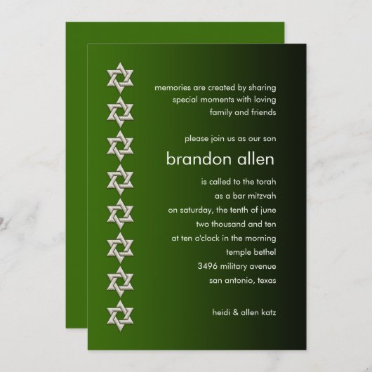 Bar Mitzvah Green en Black Kaart (Voorkant / Achterkant)
