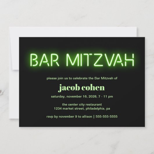 Bar Mitzvah Green Neon Lights Kaart (Voorkant)