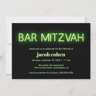 Bar Mitzvah Green Neon Lights Kaart