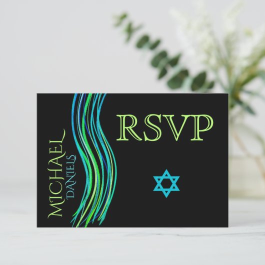 Bar Mitzvah Green Prayer Shawl RSVP (Staand voorkant)