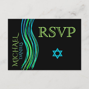 Bar Mitzvah Green Prayer Shawl RSVP Kaartje