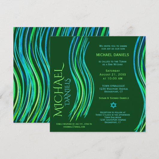 Bar Mitzvah Green Prayer Shawl Uitnodiging (Voorkant / Achterkant)
