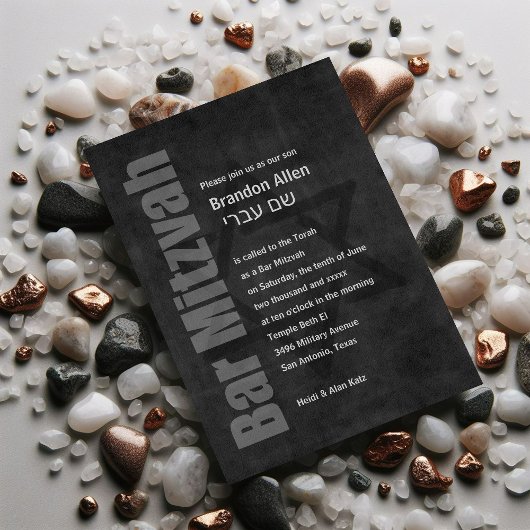 Bar Mitzvah Grunge Charcoal Kaart