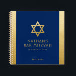 Bar Mitzvah Guest Handtekening Book Blue en Gold Notitieboek<br><div class="desc">Elegant modern blauw en goudklassiek betaalbaar en casual gepersonaliseerd bar mitzvah gastenboek notitieboek met aangepaste naam,  datum en ster van David. Goud is een authentiek,  faux gouden textuur-effect,  NIET echt goudfolie.</div>