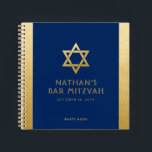 Bar Mitzvah Guest Handtekening Book Blue en Gold Notitieboek<br><div class="desc">Elegant modern blauw en goudklassiek betaalbaar en casual gepersonaliseerd bar mitzvah gastenboek notitieboek met aangepaste naam,  datum en ster van David. Goud is een authentiek,  faux gouden textuur-effect,  NIET echt goudfolie.</div>