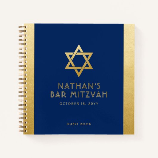 Bar Mitzvah Guest Handtekening Book Blue en Gold Notitieboek (Voorkant)