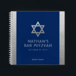 Bar Mitzvah Guest Signature Book Silver and Blue Notitieboek<br><div class="desc">Elegant modern marvy blue en zilver klassiek betaalbaar en casual gepersonaliseerd bar mitzvah gastenboek notitieboek met de douanenaam,  date en Star van David. Silver is een authentiek,  faux zilver texture effect,  NIET echt folie.</div>