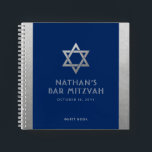 Bar Mitzvah Guest Signature Book Silver and Blue Notitieboek<br><div class="desc">Elegant modern marvy blue en zilver klassiek betaalbaar en casual gepersonaliseerd bar mitzvah gastenboek notitieboek met de douanenaam,  date en Star van David. Silver is een authentiek,  faux zilver texture effect,  NIET echt folie.</div>