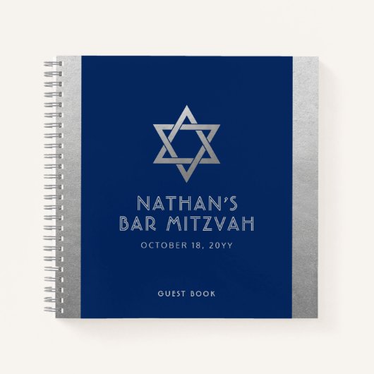Bar Mitzvah Guest Signature Book Silver and Blue Notitieboek (Voorkant)