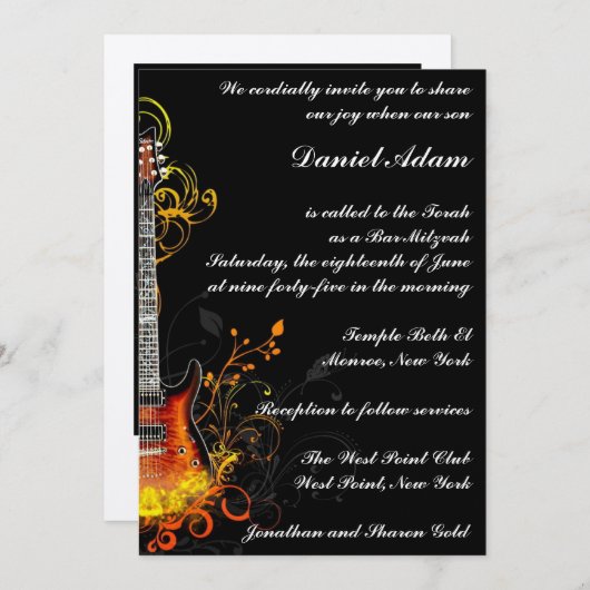 Bar Mitzvah Guitar Invitation Kaart (Voorkant / Achterkant)