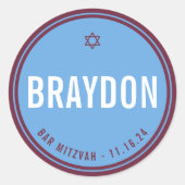 BAR MITZVAH gunst modern kastanjeblauw Ronde Sticker (Voorkant)