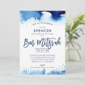 BAR MITZVAH hand-briefings blauw waterverf hebrew Kaart (Staand voorkant)