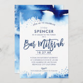 BAR MITZVAH hand-briefings blauw waterverf hebrew Kaart (Voorkant / Achterkant)