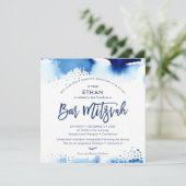 BAR MITZVAH hebrew hand met letters blauwe waterve Kaart (Staand voorkant)