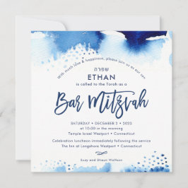 BAR MITZVAH hebrew hand met letters blauwe waterve Kaart