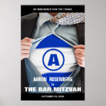 Bar Mitzvah Hero Poster<br><div class="desc">Dit is zijn dag. Zijn kans om de congregatie te leiden. Hij is de Bar Mitzvah Hero. Maak van zijn Bar Mitzvah een première om het te herinneren. Dit poster plaatst de toon voor de partij. Het is geweldig als een decoratie op zichzelf, die rond de kamer hangt. De kleinere...</div>