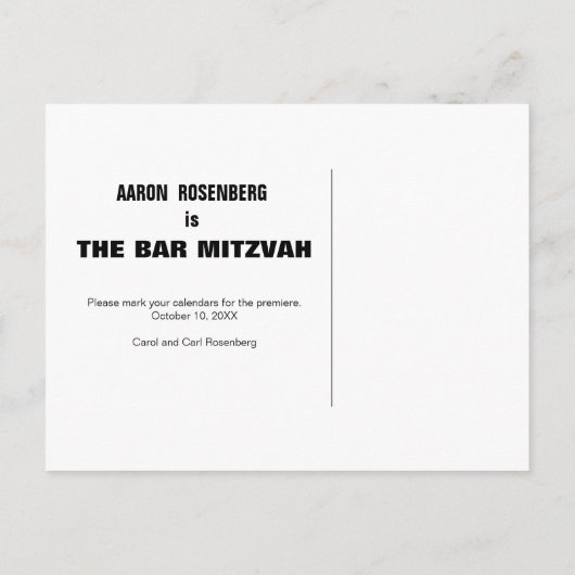 Bar Mitzvah Hero Save the Date Briefkaart (Achterkant)