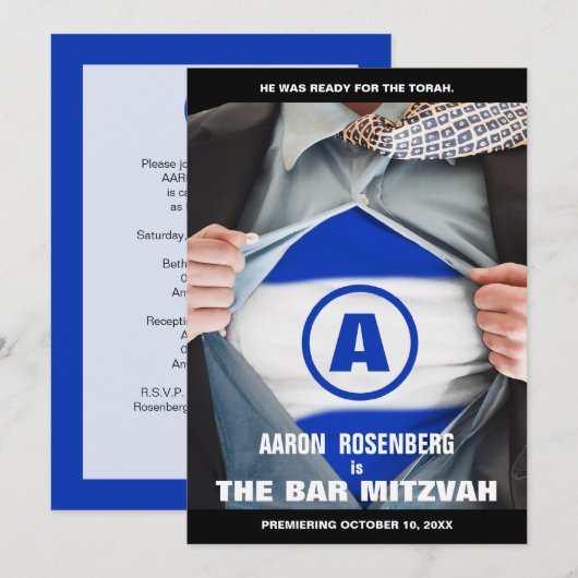 Bar Mitzvah Hero Uitnodiging (Voorkant / Achterkant)