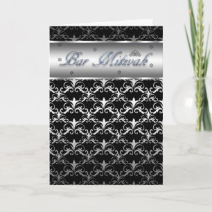 Bar Mitzvah In Blended Black And Silver Effect Kaart